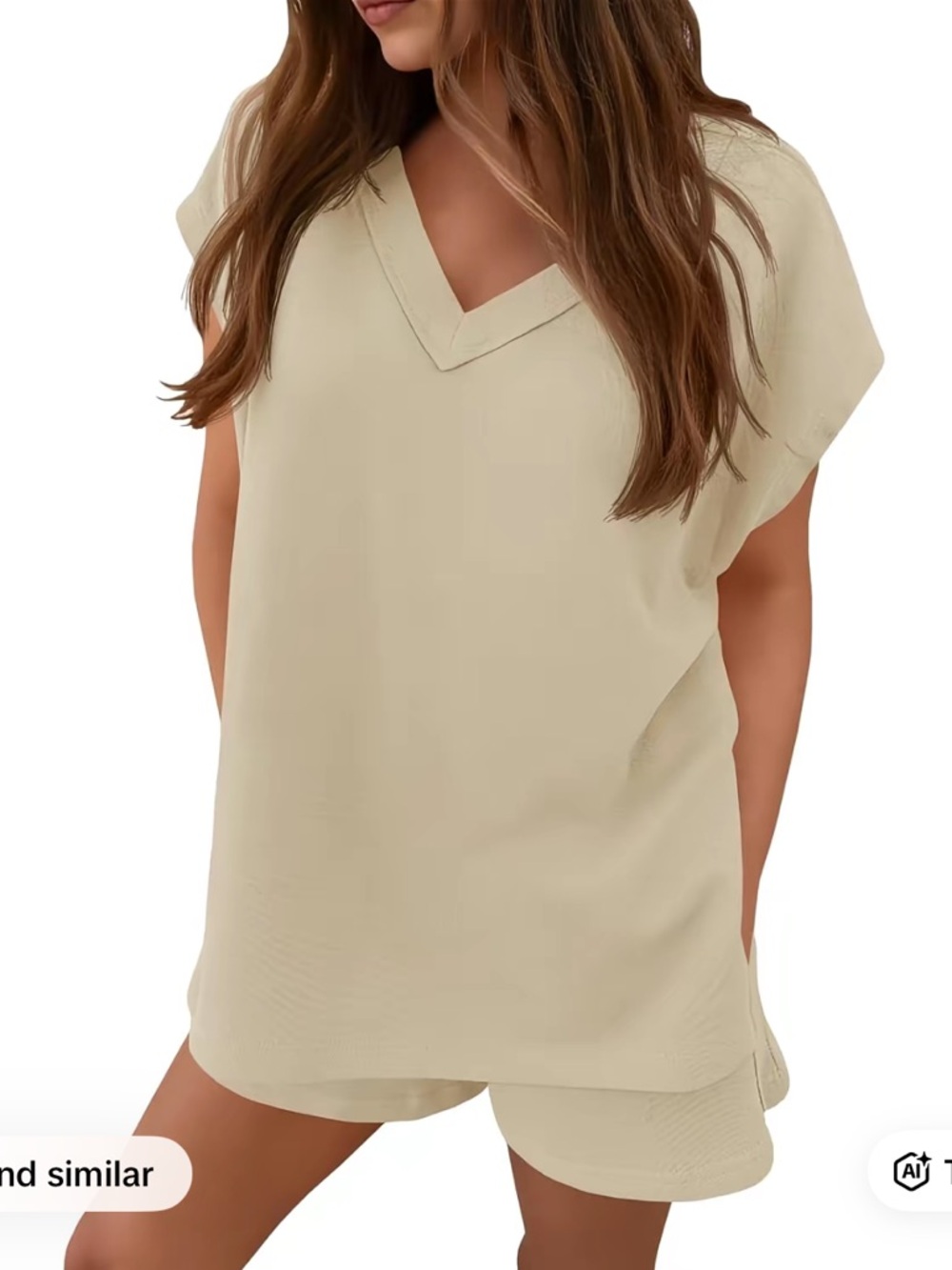 NWT Fisoew V-Neck cap sleeve Two-Piece Lounge Set in khaki
